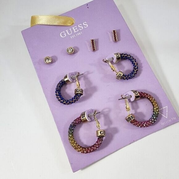 Guess NWT 4 PAIR earrings rainbow hoops - Picture 3 of 4